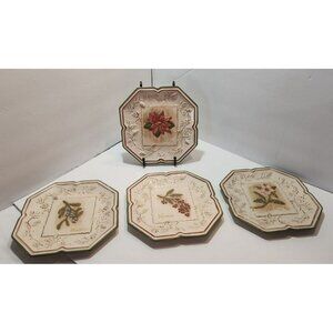 Vtg MWW Market Embossed Square Christmas Flowers Plates Set of 4